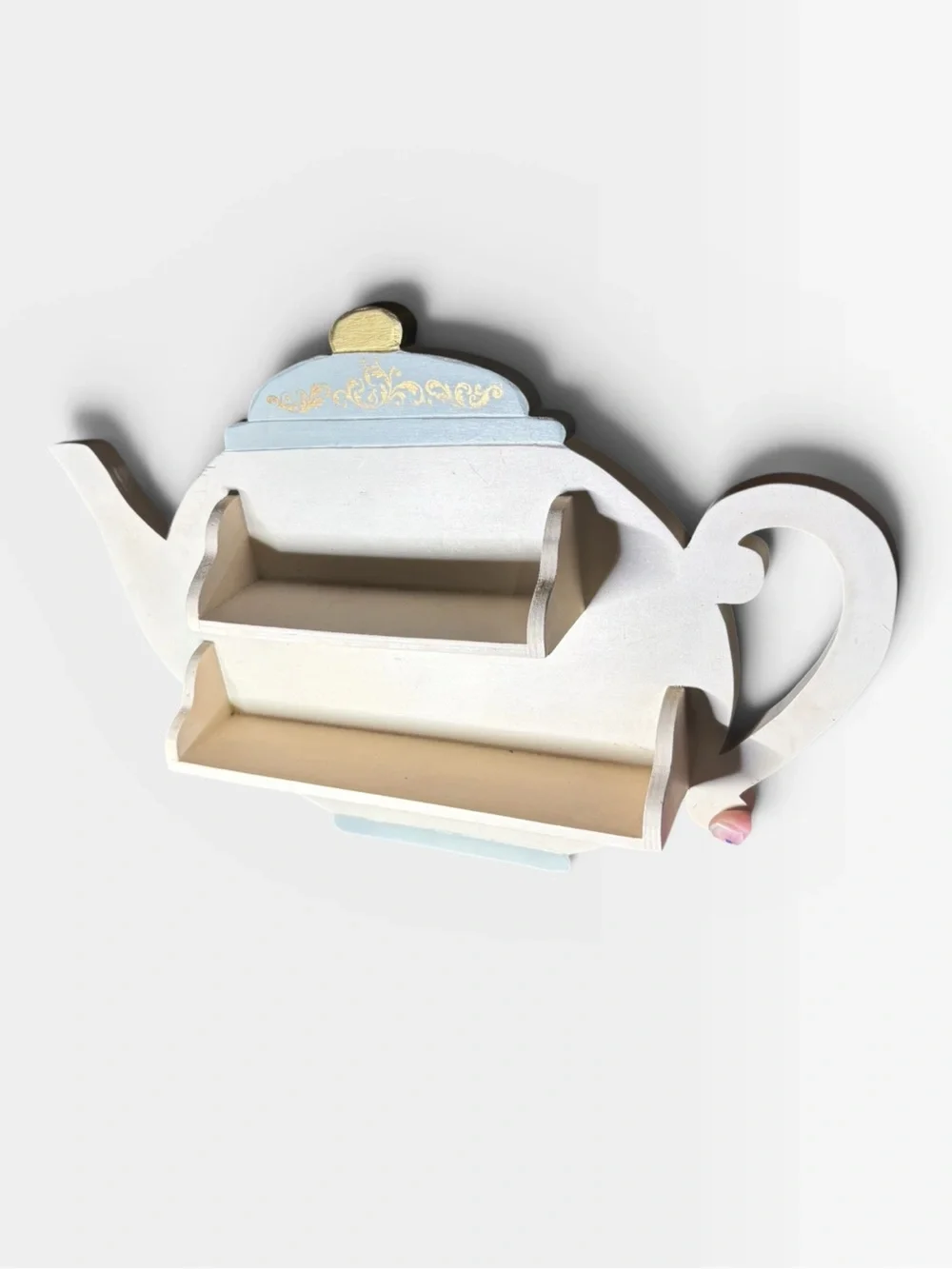 Midwest of cannon falls tea cup shelf Off white / gold/ blue painted